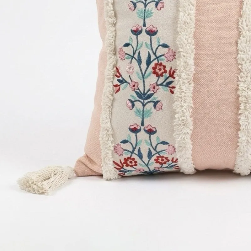 Craft Bloom Embroidered Cushion Covers (Peach) - Set Of Two media 6