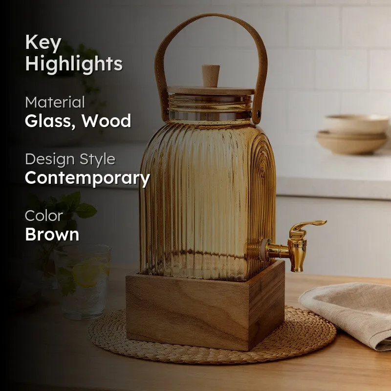 Glass Drink Dispenser with Wooden Stand (3000 Ml) - Two Piece Set media 2