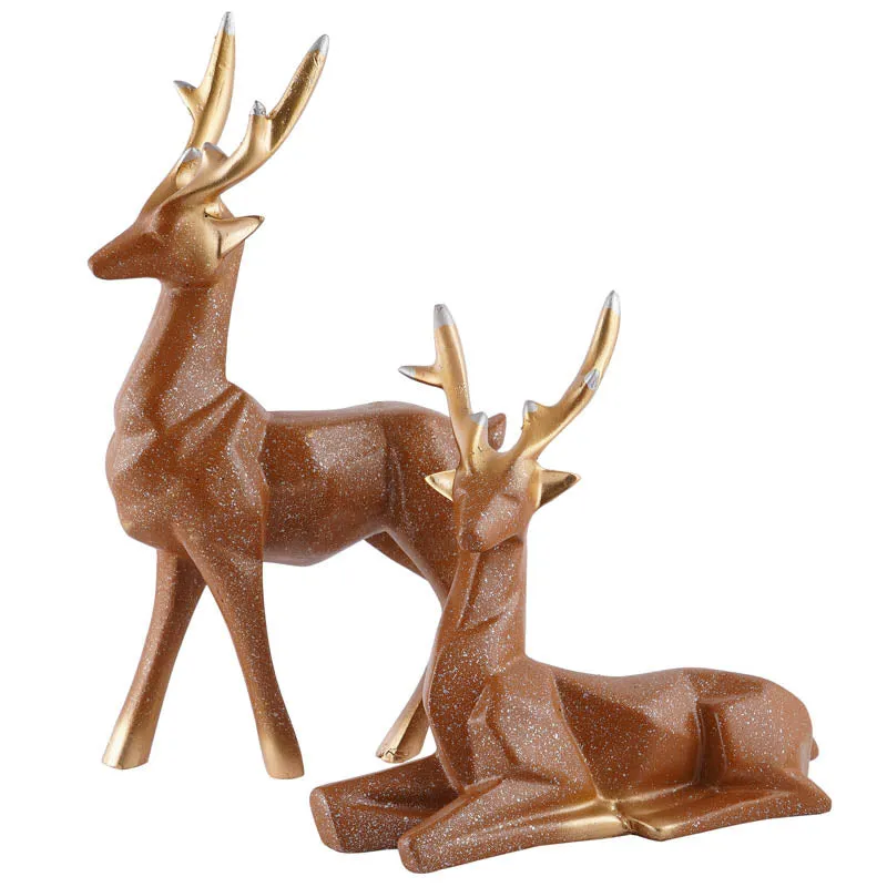 Opulent Stag Painted Polyresin Show Piece (Brown) - Set Of Two media 4