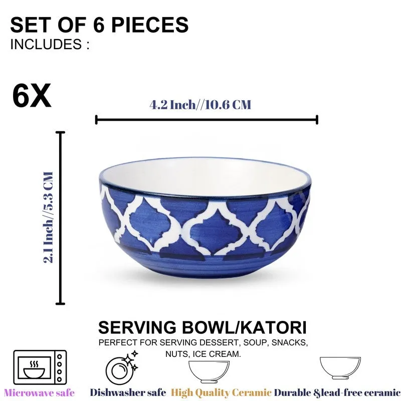 Biteza Ceramic Snack Bowls (Blue , 180 mL Each) - Set Of Six media 7