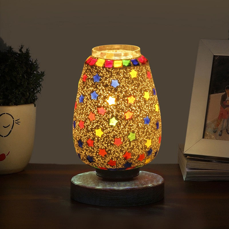 Glisso Glass Table Lamp With Wooden Base - Multicolor