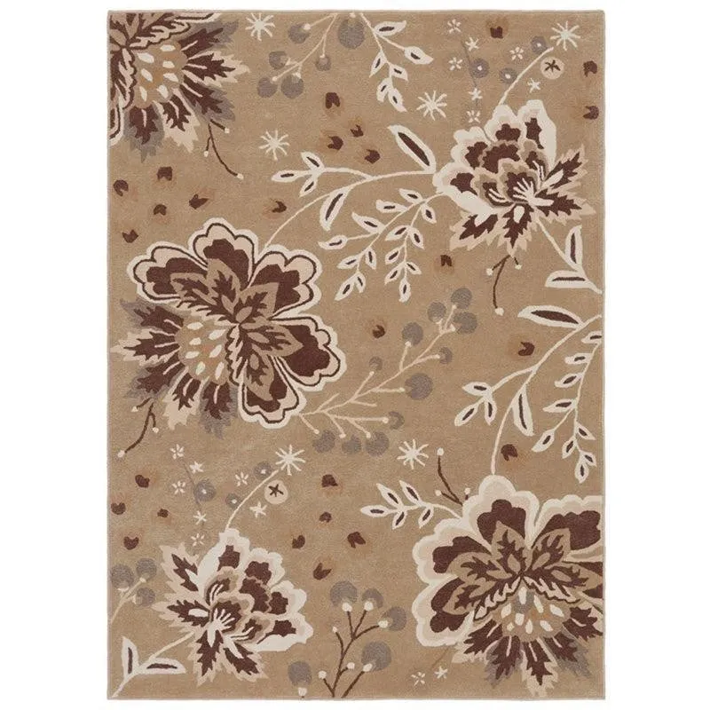 Haradrim Hand Tufted Floral Wool & Nylon Carpet - Brown media 1