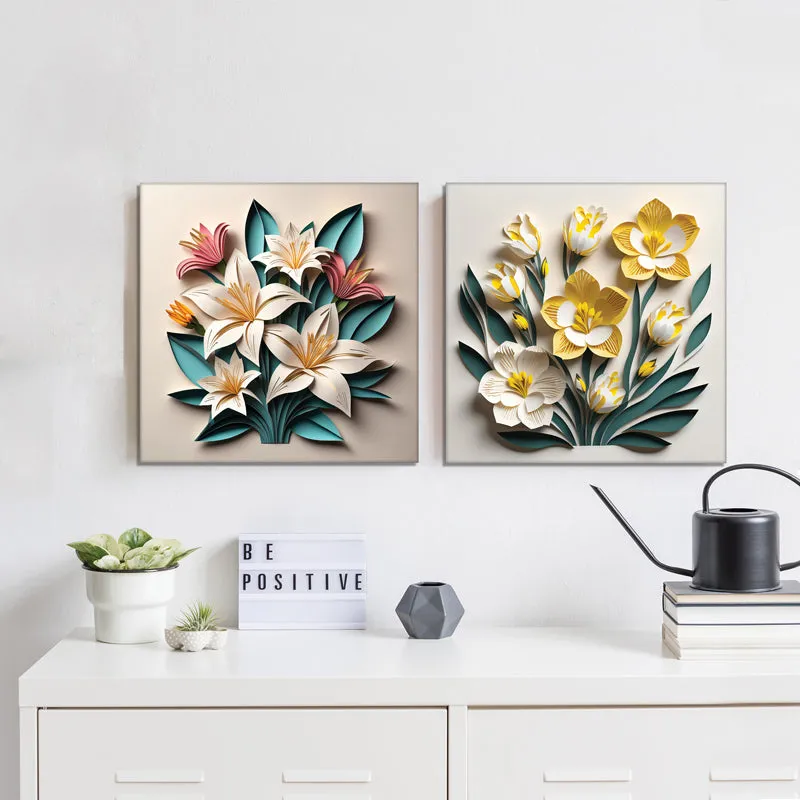 Sculpted Blooms Canvas Wall Painting - Set Of Two media 3