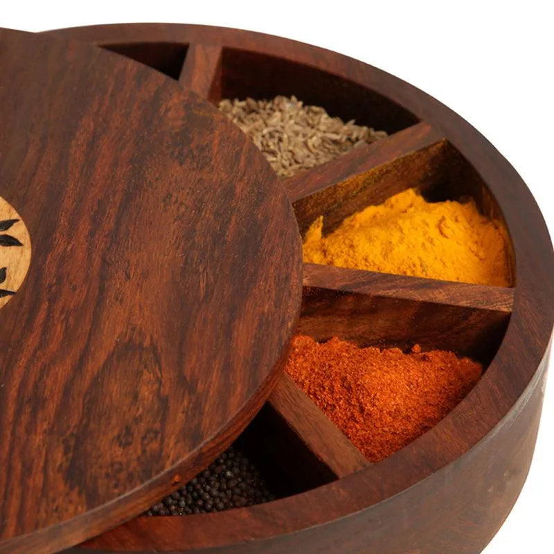Pipali Food Safe Sheesham Wood Masala Box media 7