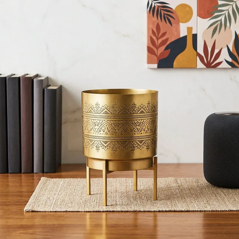 Vinyas Raaga Golden Planter with Stand media 1