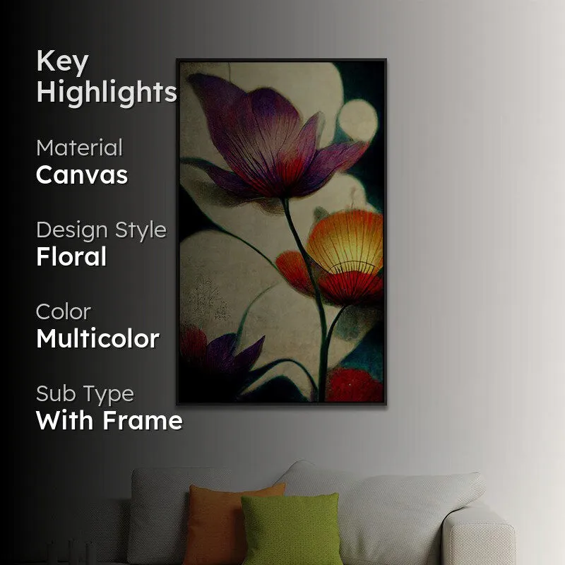 Bruised Ivory Petals Floral Canvas Wall Painting With Frame - Black media 2