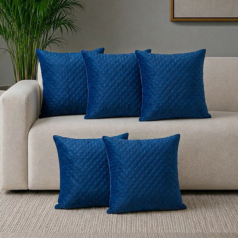 Orson Quilted Velvet Cushion Cover (Blue) - Set Of Five media 1