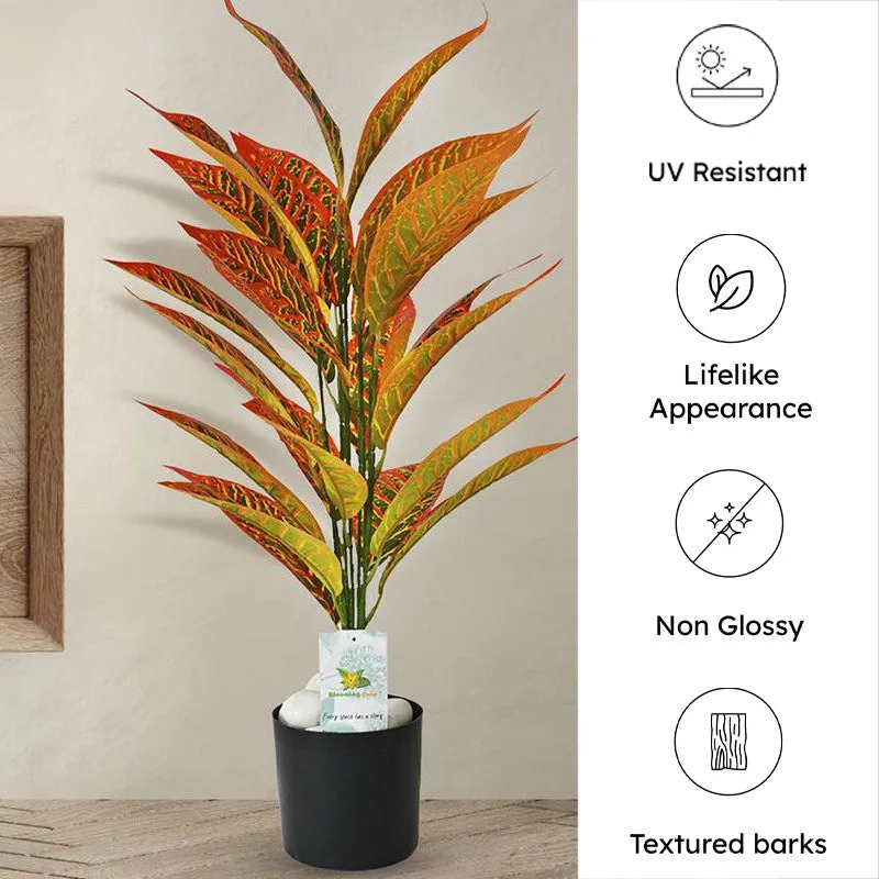Faux Orange Artificial Croton Plant With Black Plastic Pot - 71 cm (2.3 ft) media 5