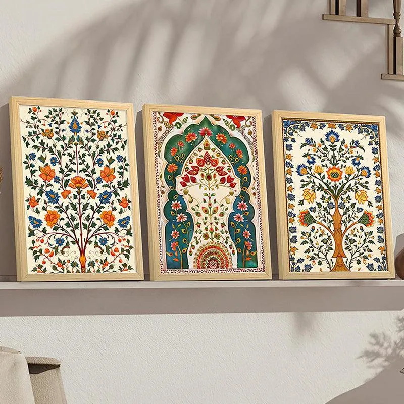 Dilkash Mughal Wall Art With Frame (Yellow) - Set Of Three media 3
