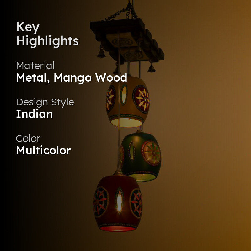 Sarvia Ethnic Cluster Wooden Ceiling Lamp - Multicolor media 2