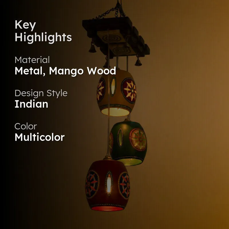 Sarvia Ethnic Cluster Wooden Ceiling Lamp - Multicolor media 2