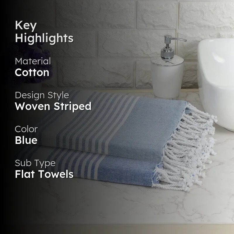 Loomera Striped Cotton Bath Towels (Light & Dark Blue) - Set Of Two media 2