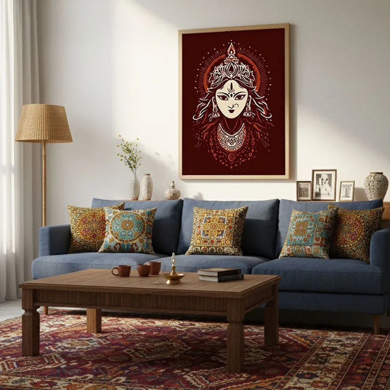 Divine Power Maa Durga Archival Paper Wall Art - Natural Brown Frame media 4