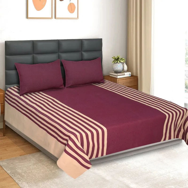 Line Comfort Cotton Bedsheet (Maroon) - 102 TC media 1