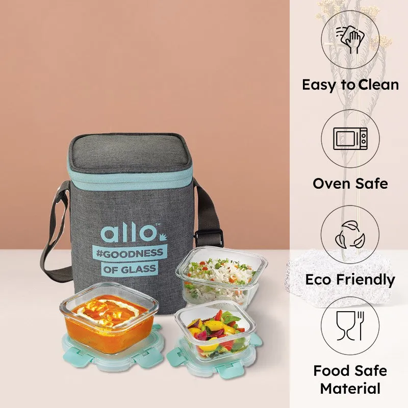 Crunty Leak Proof Glass Lunch Box with Bag- Set of Three media 1