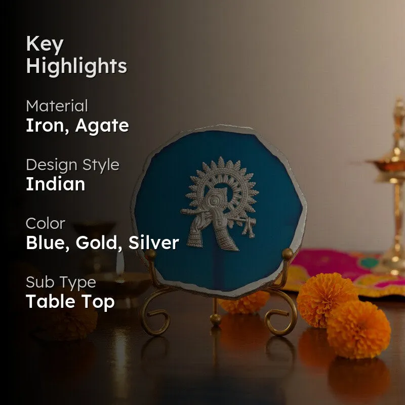 Divine Murli Aura Agate Showpiece With Stand - Blue media 2