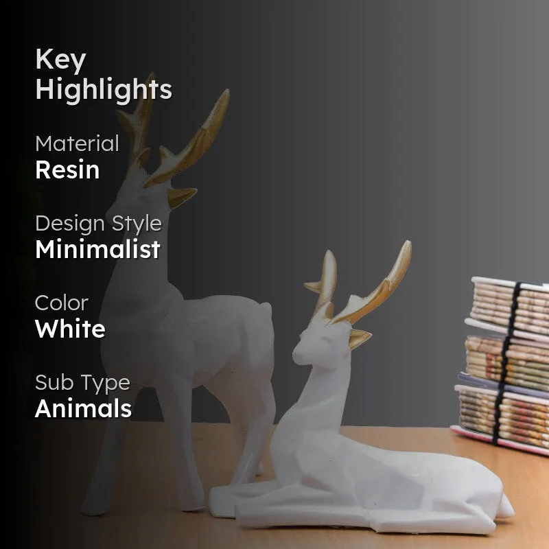 Deer Repose Showpiece (White) - Set Of Two media 2