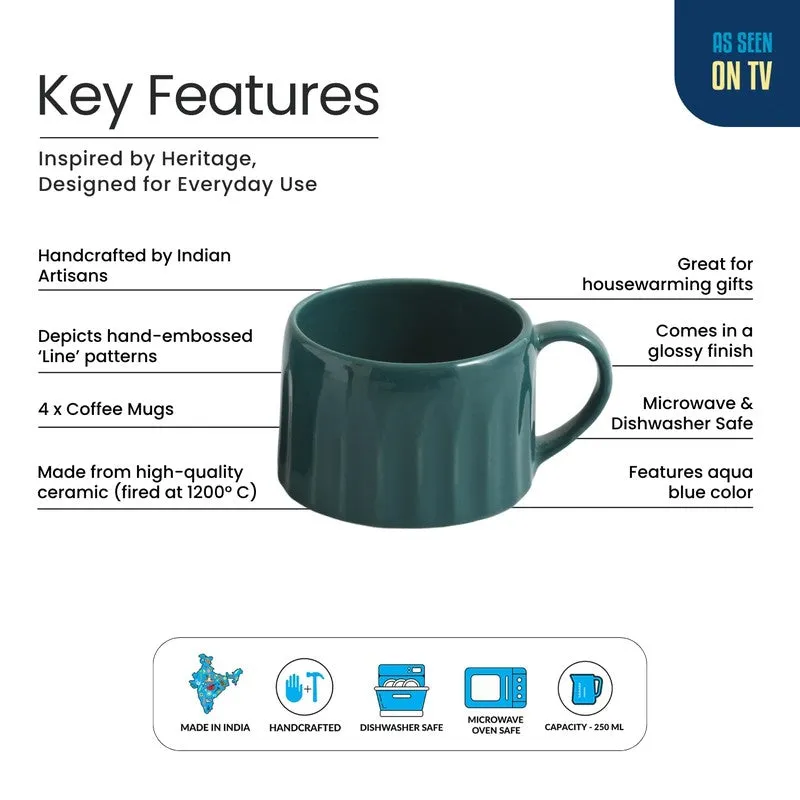 Aqua Ceramic Coffee Mug (250 mL Each) - Set Of Four media 5