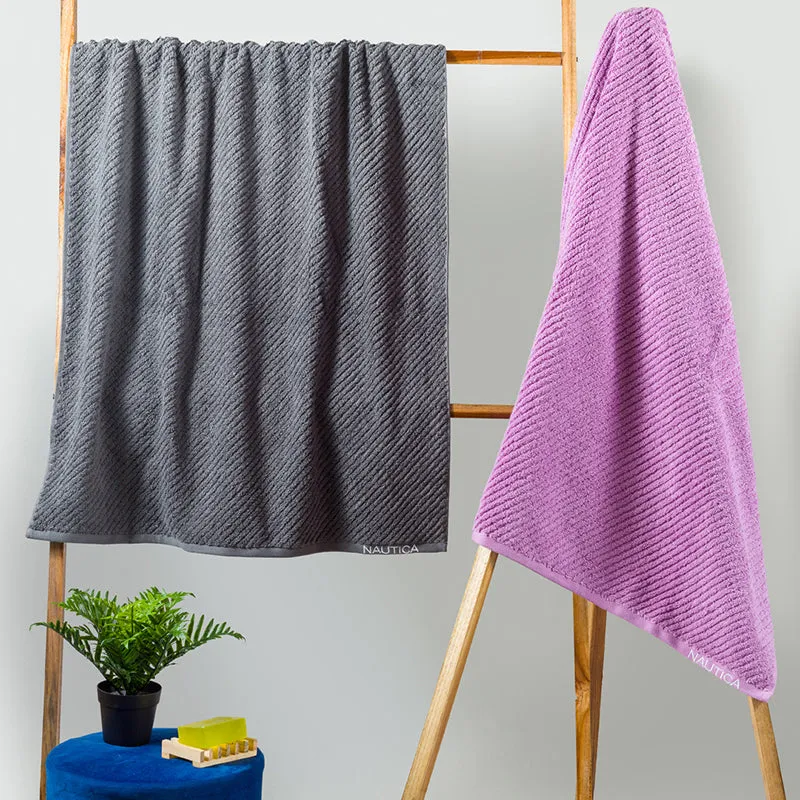 Nautica Riviera Soft Cotton Bath Towel (Dark Grey & Lilac) - Set Of Two media 1