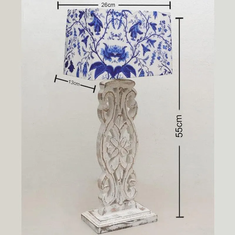 Marina Carved Floral Fabric Table Lamp - Blue,White media 8