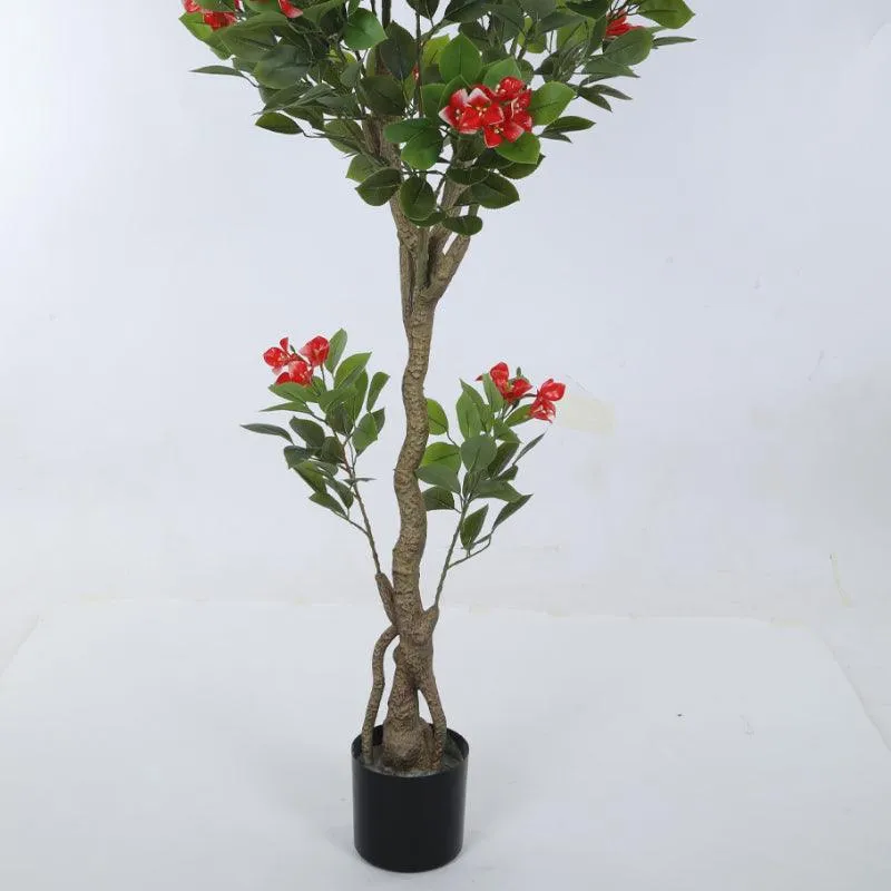 Roselia Artificial Plant With Black Plastic Pot (5.91 ft) - Pink & Green media 5