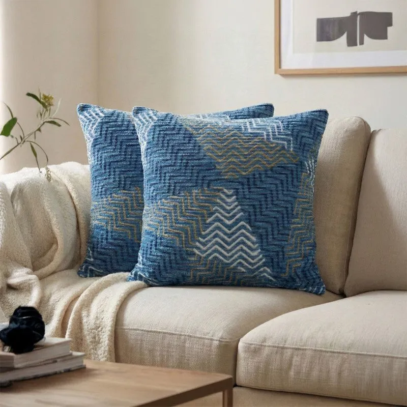 ModMatrix Embroidered Cushion Cover (Blue) - Set Of Two media 1