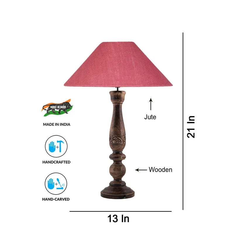 Nihara Wooden & Jute Table Lamp - Pink,Brown media 3