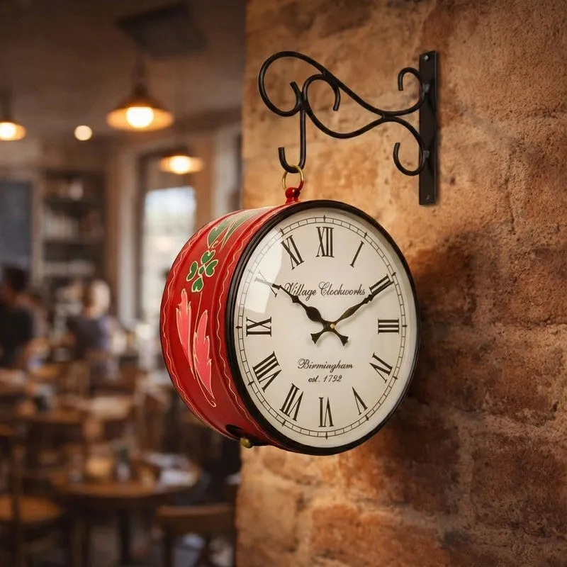 Ruby Reverie Hand-Painted Iron Wall Clock media 4
