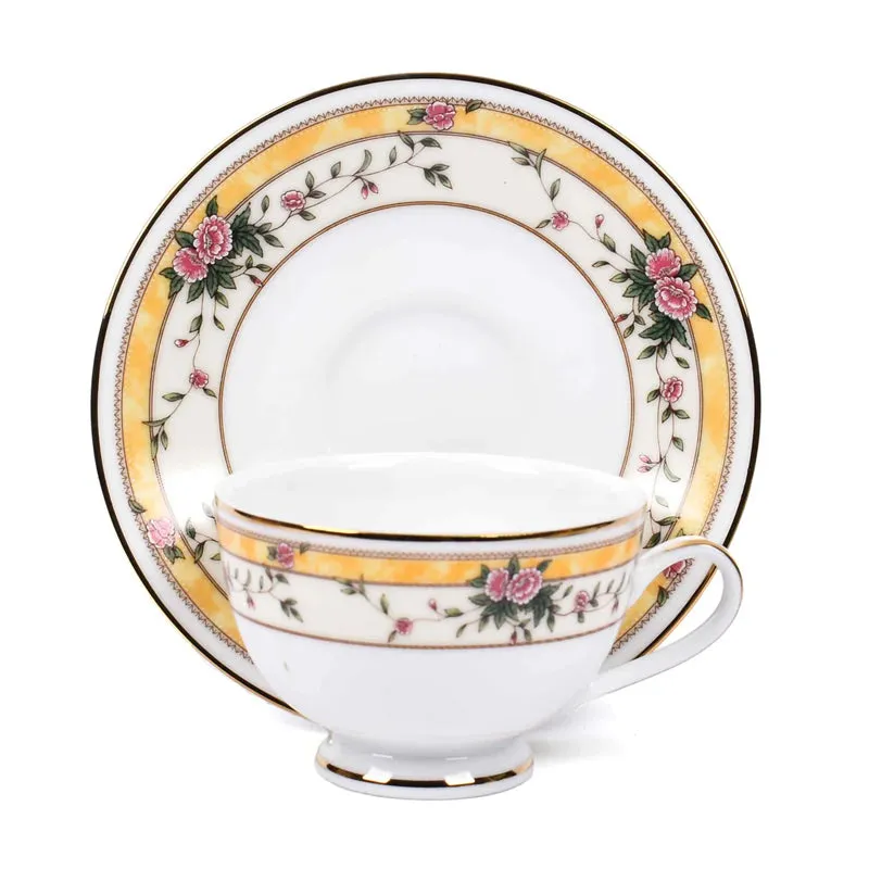 Yesenia 24k Gold Brushed Porcelain Tea Cup & Saucer (280 mL) - Twelve Piece Set media 7