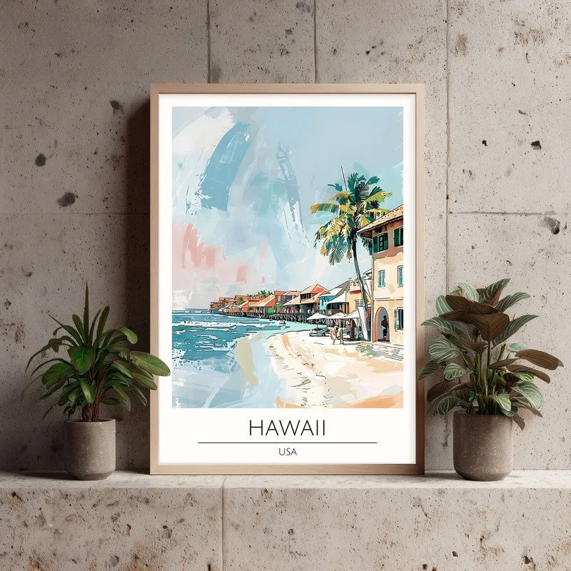 Vintage Hawaii Framed Canvas Archival Canvas Wall Painting - Natural Brown Frame media 3