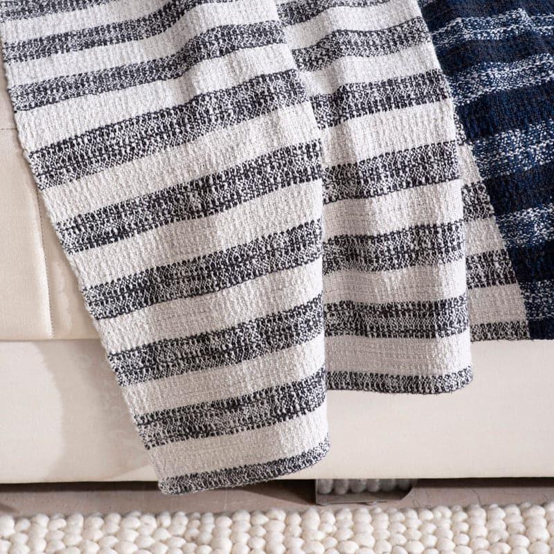 Trimo Stripe Woven Throw - Off White & Blue media 3