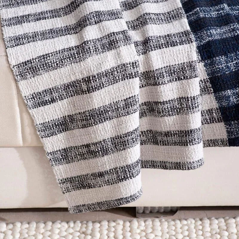 Trimo Stripe Woven Throw - Off White & Blue media 3