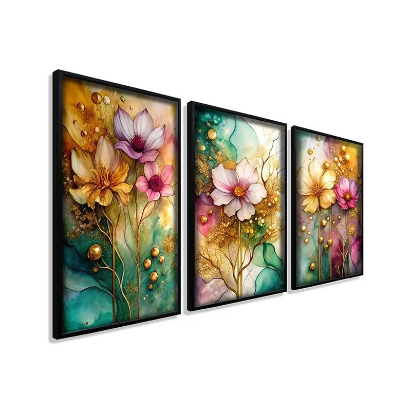 Flowered Mirage Wall Art With Frame - Set Of Three media 5