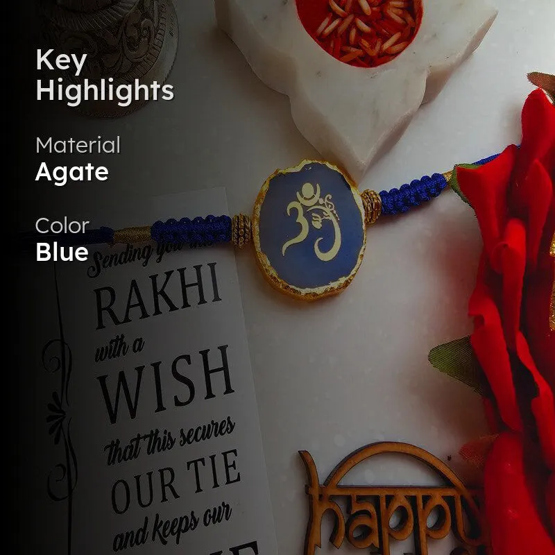Om Ganesha Blue Agate Rakhi Gift Set media 2