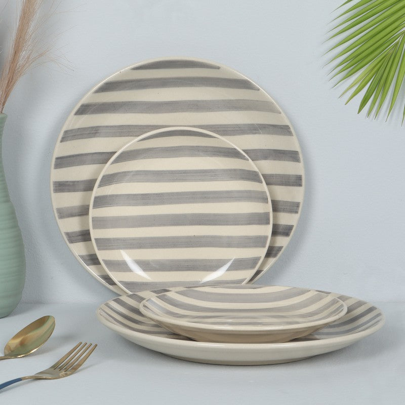 Ceramic Dinner Plates (Grey,White) - Four Piece Set