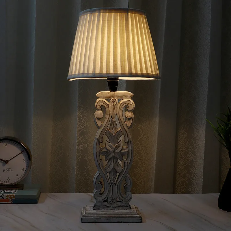 Gujo Sigil Pleated Mango Wood Table Lamp - White media 1