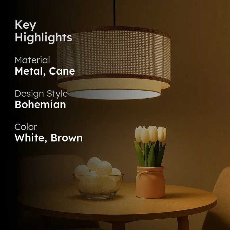 Wicker Light Cane & Metal Ceiling Lamp media 2