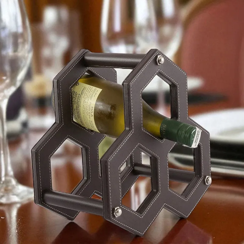 AarviDecor HexaCell Faux Leather Wine Rack - Brown media 4