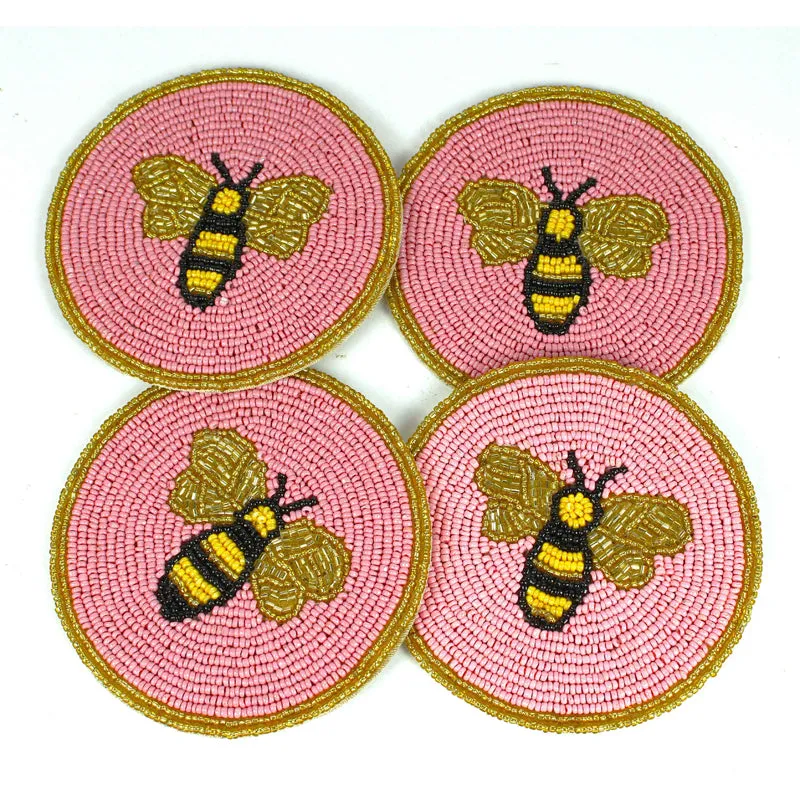 Bee Beaded Coaster (Pink) - Set Of Four media 1