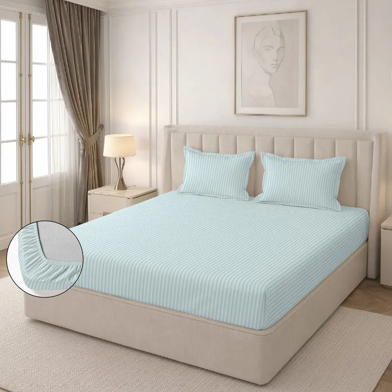 StripeScape Glace Cotton Fitted Bedsheet (Light Grey) - 130 GSM - 6