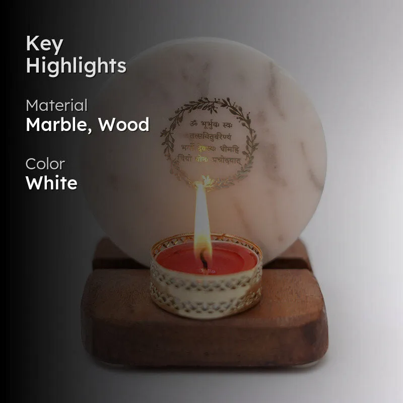 Gayathri Mantra Marble Religious Accent With Tealight Candle Holder media 2