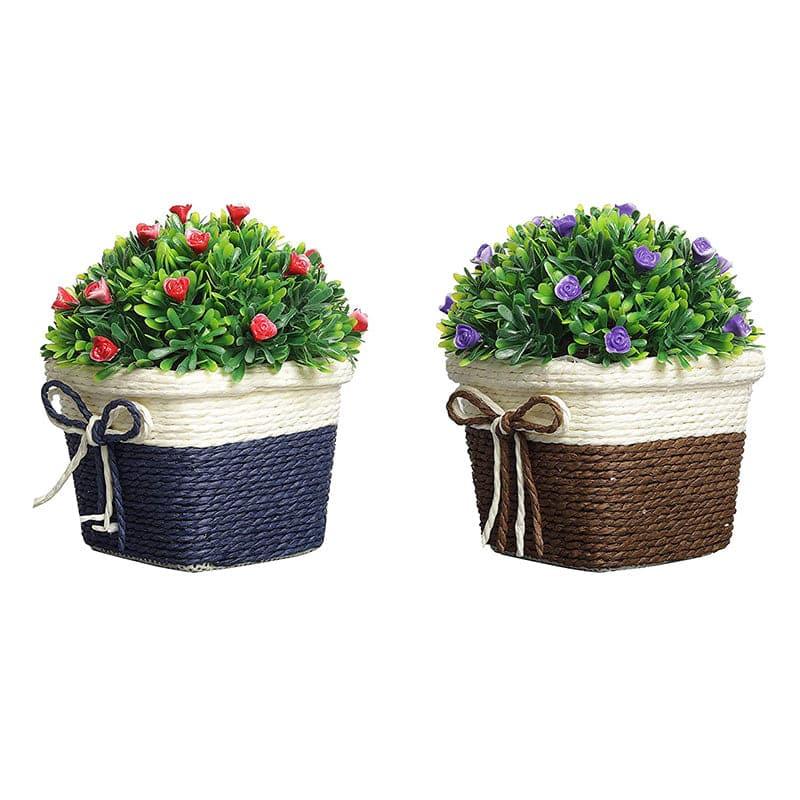 Faux Wild Bush Artificial Plant In Basket Pot (Blue & Brown) - Set Of Two media 3