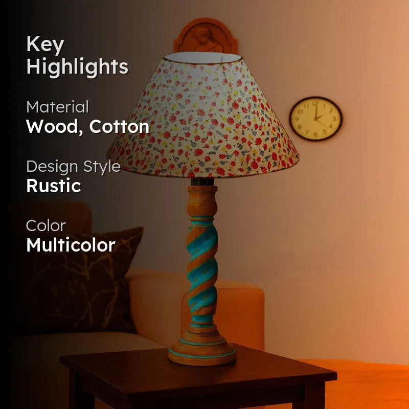 Elara Arin Floral Wooden Table Lamp - Multicolor media 2