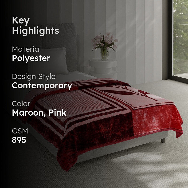 Monte Carlo Midnight Harmony Blanket (Maroon,Pink) - 895 GSM media 2