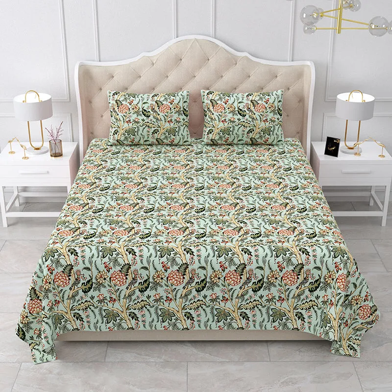 Hestia Floral Cotton Bedsheet (Green) - 160 TC media 1