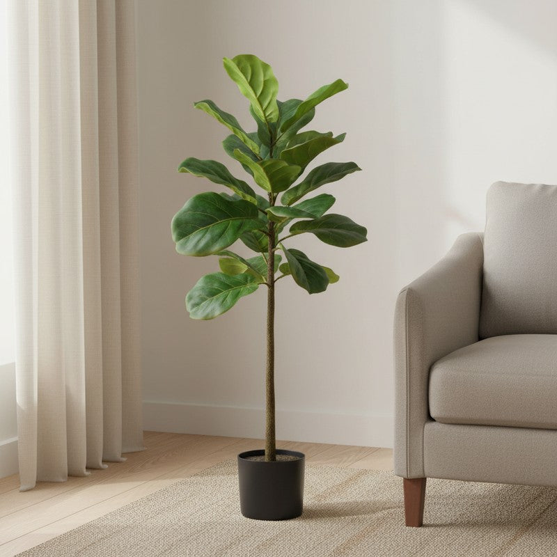 Stemly Artificial Fiddle Fig Plant With Black Plastic Pot - 2.5 Feet media 3