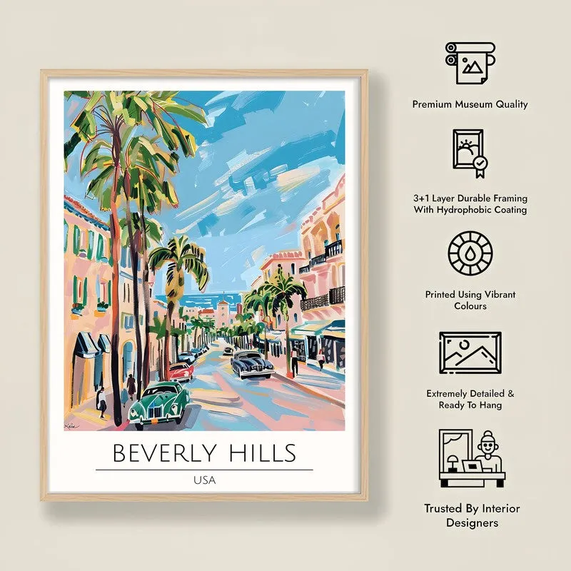 Vintage Beverly Hills Framed Canvas Archival Canvas Wall Painting - Natural Brown Frame media 8