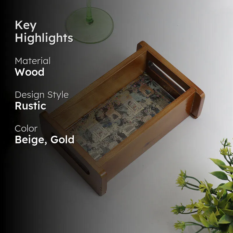 Jharokha Charm Wooden Serving Tray (Gold,Green) media 2