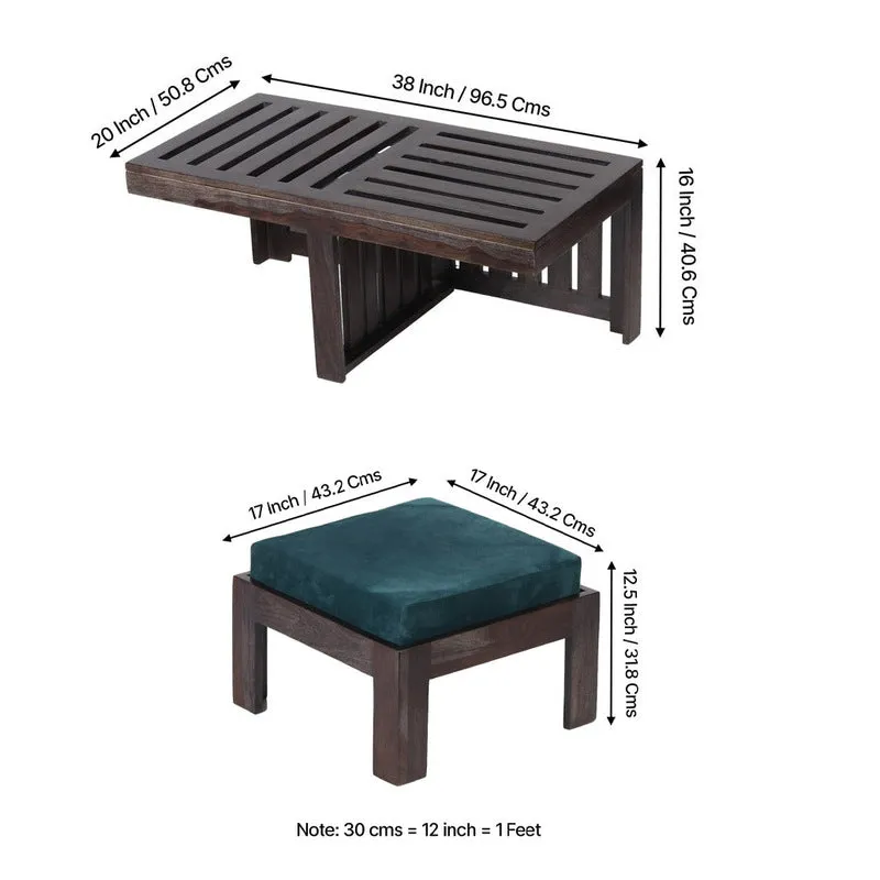 Zavro Sheesham Wooden Center Table with Stools (Deep Brown,Blue) - Five Piece Set media 11