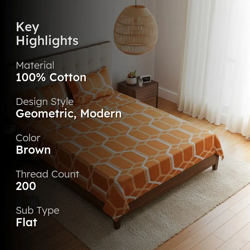 Hivescape Geometric Cotton Bedsheet (Warm Brown) - 200 TC media 2